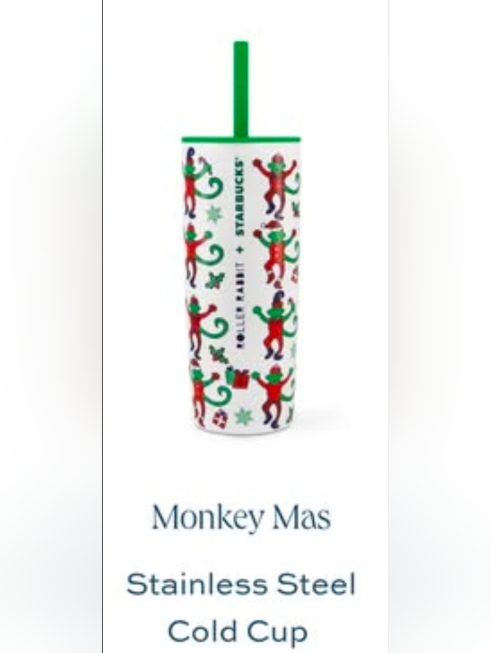 Roller Rabbit + Starbucks NEW Monkey Mas Stainless Steel Cold Cup